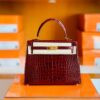 Hermes Kelly Shiny Alligator ck57 Bordeaux red Gold Hardware 25cm Full Handmade