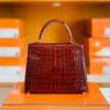 Hermes Kelly Shiny Alligator ck57 Bordeaux red Gold Hardware 25cm Full Handmade