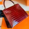 Hermes Kelly Shiny Alligator ck57 Bordeaux red Gold Hardware 25cm Full Handmade