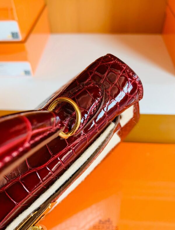 Hermes Kelly Shiny Alligator ck57 Bordeaux red Gold Hardware 25cm Full Handmade