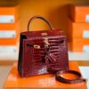 Hermes Kelly Shiny Alligator ck57 Bordeaux red Gold Hardware 25cm Full Handmade