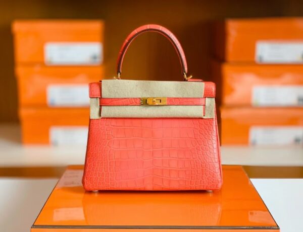 Hermes Kelly Alligator Matte Watermelon red Gold Hardware 25cm Full Handmade