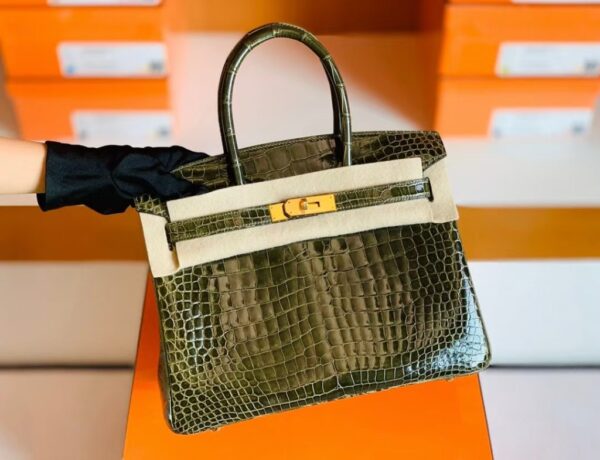 Hermes Birkin wild Porosus Shiny 6h Olive green Gold Hardware 30cm Full Handmade