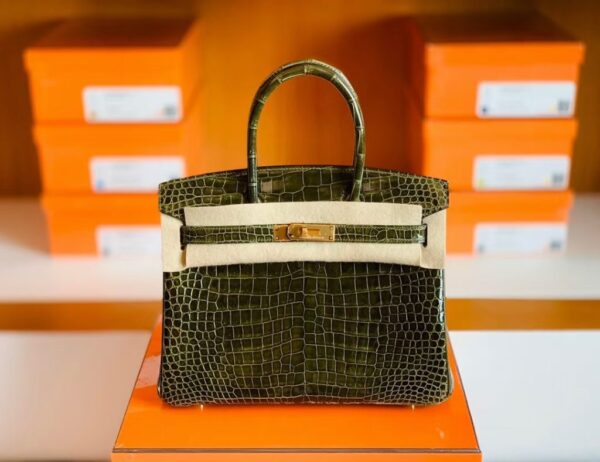 Hermes Birkin wild Porosus Shiny 6h Olive green Gold Hardware 30cm Full Handmade