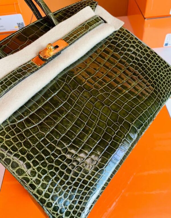 Hermes Birkin wild Porosus Shiny 6h Olive green Gold Hardware 30cm Full Handmade