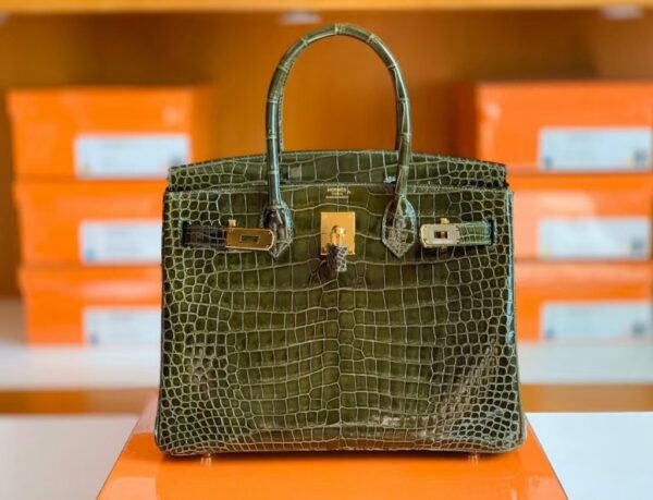 Hermes Birkin wild Porosus Shiny 6h Olive green Gold Hardware 30cm Full Handmade