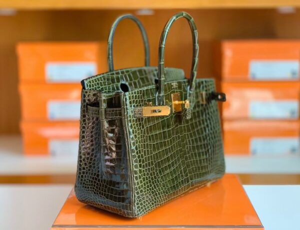 Hermes Birkin wild Porosus Shiny 6h Olive green Gold Hardware 30cm Full Handmade