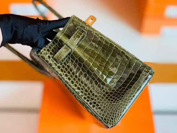 Hermes Birkin wild Porosus Shiny 6h Olive green Gold Hardware 30cm Full Handmade