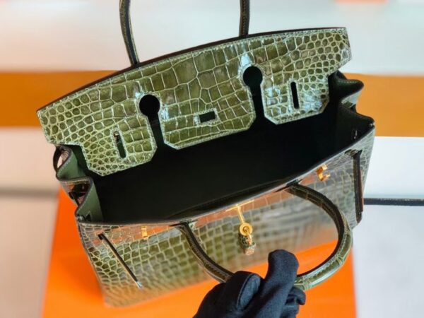 Hermes Birkin wild Porosus Shiny 6h Olive green Gold Hardware 30cm Full Handmade