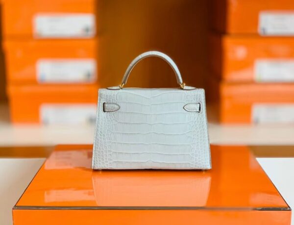 Hermes Mini Kelly Matte Alligator Pearl grey Gold Hardware 19cm Full Handmade