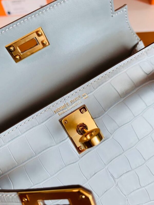 Hermes Mini Kelly Matte Alligator Pearl grey Gold Hardware 19cm Full Handmade