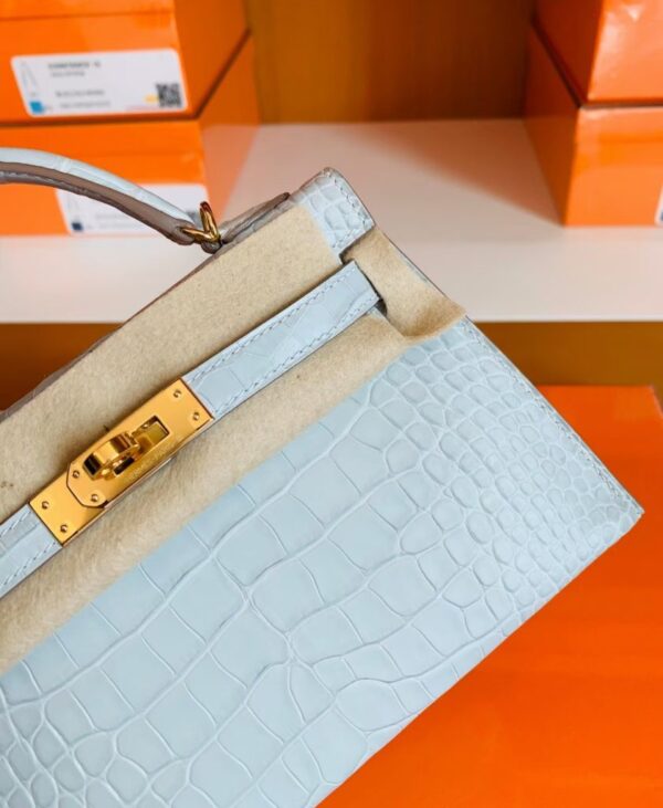 Hermes Mini Kelly Matte Alligator Pearl grey Gold Hardware 19cm Full Handmade