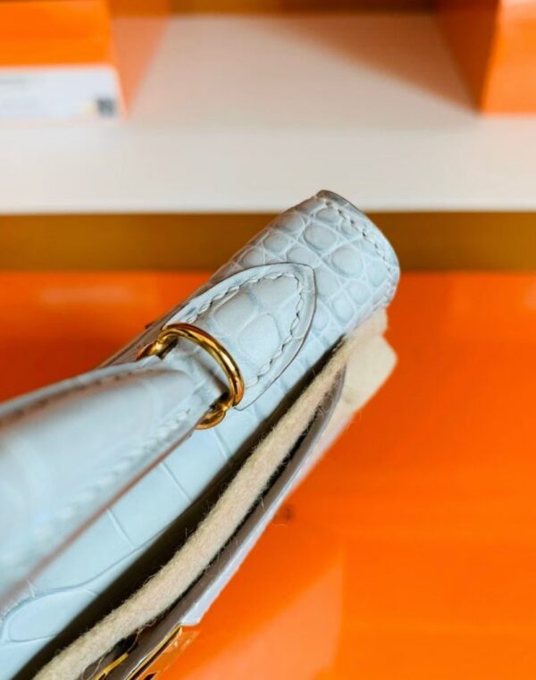 Hermes Mini Kelly Matte Alligator Pearl grey Gold Hardware 19cm Full Handmade