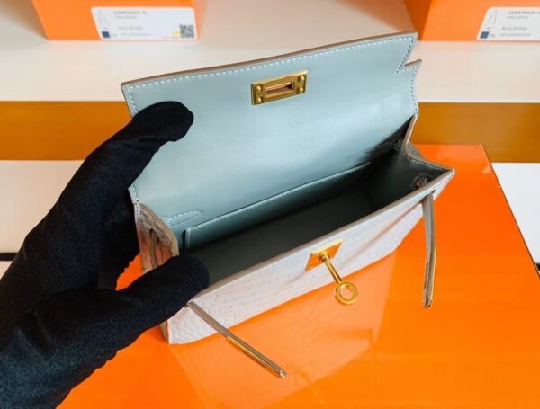 Hermes Mini Kelly Matte Alligator Pearl grey Gold Hardware 19cm Full Handmade