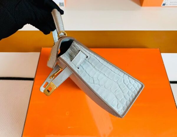 Hermes Mini Kelly Matte Alligator Pearl grey Gold Hardware 19cm Full Handmade