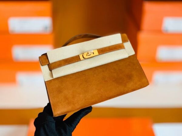 Hermes Mini Kelly pochette Golden brown chamois Gold Hardware 22cm Full Handmade