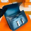 Hermes Constance Shiny Alligator crocodile n7 Dark blue Silver Hardware 18cm Full Handmade