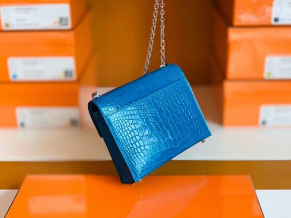 Hermes mini Verrou Shiny Alligator 7Q Sea Blue Silver Hardware 17cm Full Handmade