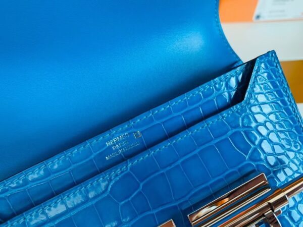 Hermes mini Verrou Shiny Alligator 7Q Sea Blue Silver Hardware 17cm Full Handmade