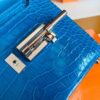Hermes mini Verrou Shiny Alligator 7Q Sea Blue Silver Hardware 17cm Full Handmade