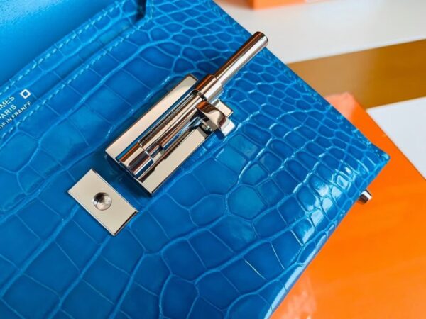 Hermes mini Verrou Shiny Alligator 7Q Sea Blue Silver Hardware 17cm Full Handmade