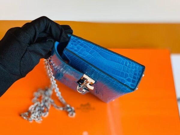 Hermes mini Verrou Shiny Alligator 7Q Sea Blue Silver Hardware 17cm Full Handmade