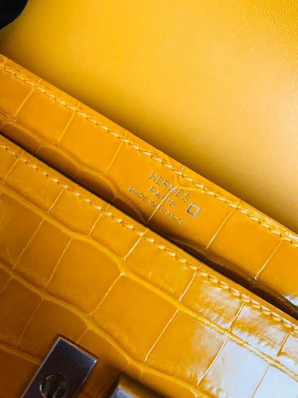 Hermes mini Verrou Shiny Alligator 9D Amber yellow Silver Hardware 17cm Full Handmade