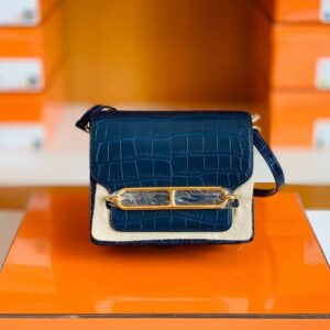 Hermes Roulis Shiny Alligator & Matte Alligator Deep blue Gold Hardware 18cm Full Handmade