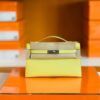 Hermes Kelly Pochette Epsom 9R Lemon Yellow Silver Hardware 22cm Full Handmade
