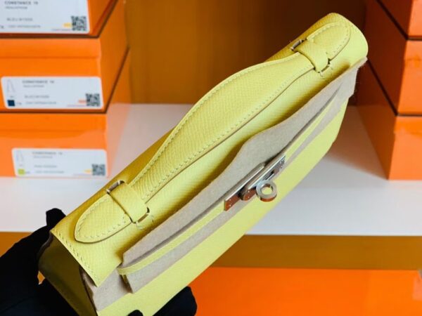 Hermes Kelly Pochette Epsom 9R Lemon Yellow Silver Hardware 22cm Full Handmade