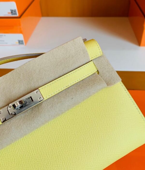 Hermes Kelly Pochette Epsom 9R Lemon Yellow Silver Hardware 22cm Full Handmade