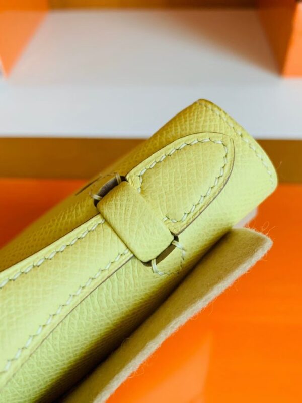Hermes Kelly Pochette Epsom 9R Lemon Yellow Silver Hardware 22cm Full Handmade
