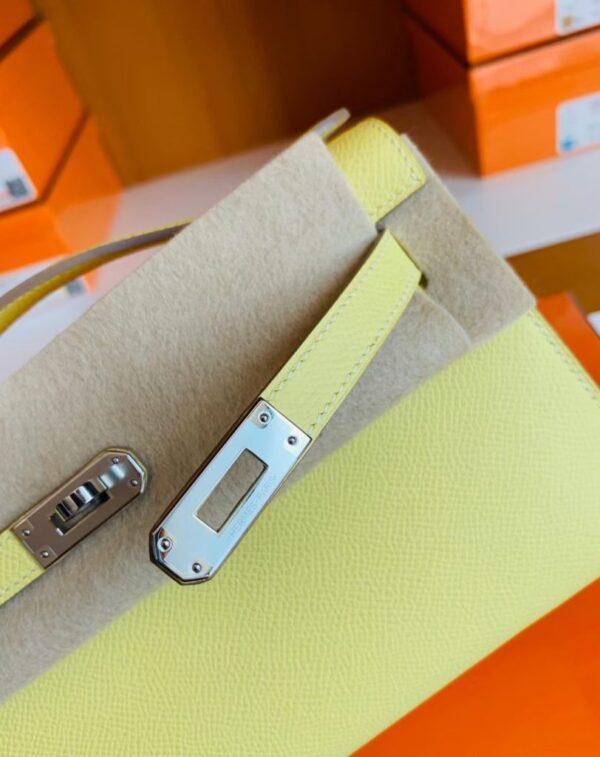 Hermes Kelly Pochette Epsom 9R Lemon Yellow Silver Hardware 22cm Full Handmade