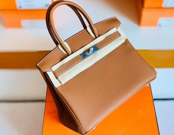 Hermes Birkin Togo CK37 Golden Brown Silver Hardware 30cm Full Handmade