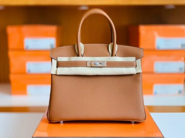 Hermes Birkin Togo CK37 Golden Brown Silver Hardware 30cm Full Handmade