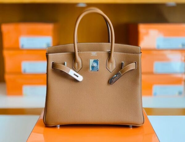 Hermes Birkin Togo CK37 Golden Brown Silver Hardware 30cm Full Handmade