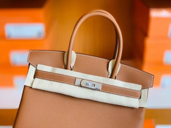 Hermes Birkin Togo CK37 Golden Brown Silver Hardware 30cm Full Handmade