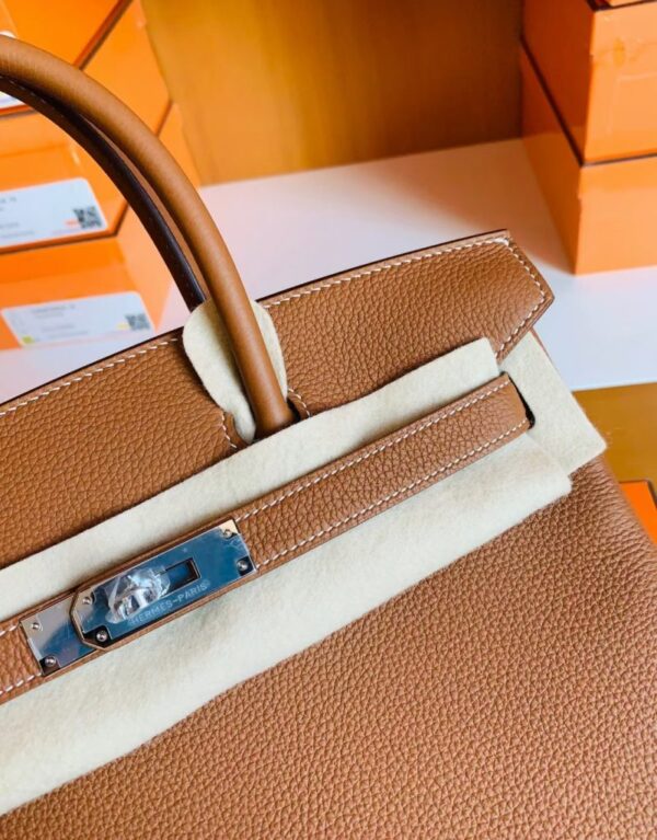 Hermes Birkin Togo CK37 Golden Brown Silver Hardware 30cm Full Handmade