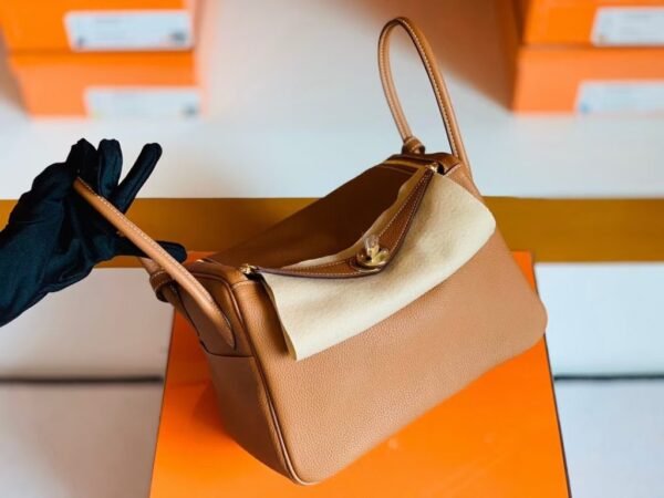 Hermes Lindy TC Leather CK37 Golden Brown Gold Hardware 30cm Full Handmade