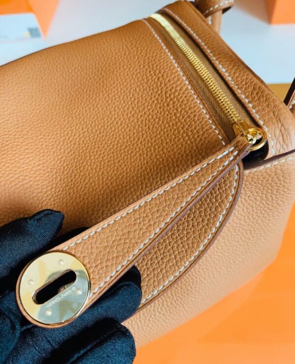 Hermes Lindy TC Leather CK37 Golden Brown Gold Hardware 30cm Full Handmade