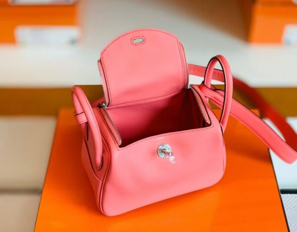 Hermes mini Lindy TC Leather 8w lipstick pink Silver Hardware 19cm Full Handmade