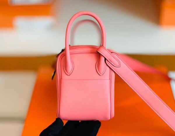 Hermes mini Lindy TC Leather 8w lipstick pink Silver Hardware 19cm Full Handmade