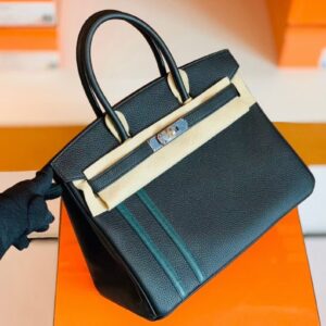 Hermes Birkin Togo Black & Green Color bar Silver Hardware 30cm Full Handmade