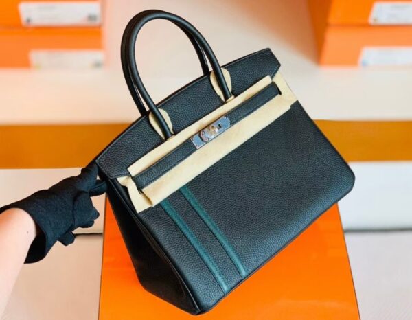 Hermes Birkin Togo Black & Green Color bar Silver Hardware 30cm Full Handmade
