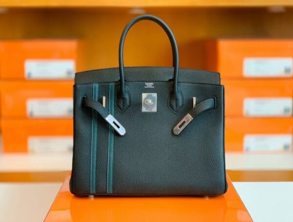 Hermes Birkin Togo Black & Green Color bar Silver Hardware 30cm Full Handmade