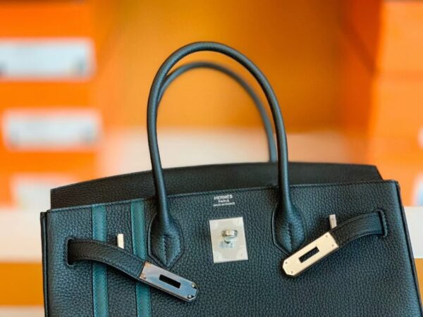 Hermes Birkin Togo Black & Green Color bar Silver Hardware 30cm Full Handmade