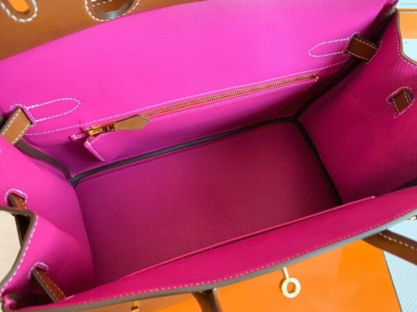 Hermes Birkin Barenia CK37 Golden brown & L3 Rose purple Gold Hardware 30cm Full Handmade
