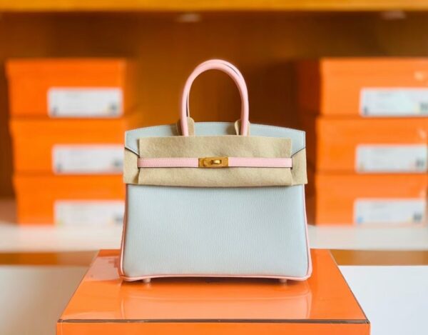 Hermes Birkin Chevre 3Q sakura pink & 80 Pearl grey Gold Hardware 25cm Full Handmade