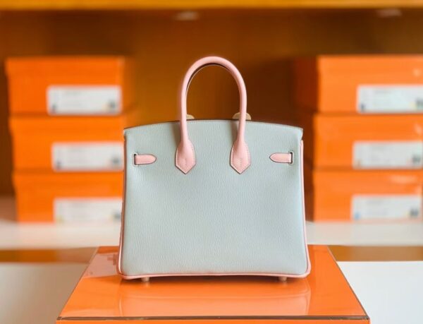 Hermes Birkin Chevre 3Q sakura pink & 80 Pearl grey Gold Hardware 25cm Full Handmade