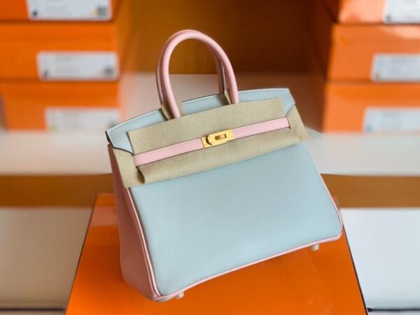 Hermes Birkin Chevre 3Q sakura pink & 80 Pearl grey Gold Hardware 25cm Full Handmade